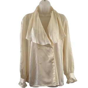 Vintage Lloyd Williams White Satin Jacquard Draped Blouse Romantic Cottagecore 8